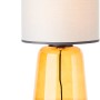 Brilliant Tischleuchte Hydra, 56 cm, grau-gelb. Designlampe mit gelbem Glasfuß und Stoffschirm.