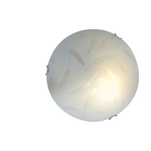 Näve Deckenleuchte Mezzo mit Glas und Federmotiv, 30 cm Durchmesser.