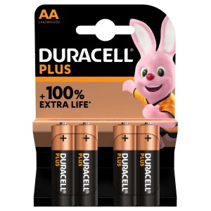 4er-Pack Duracell AA Alkaline Batterien 1,5V, ideal für Geräte mit hohem Energiebedarf.