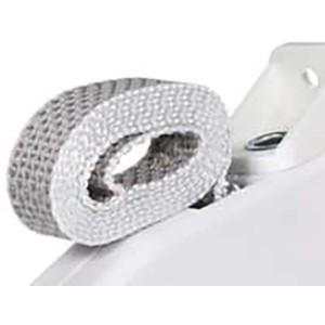 Detailaufnahme: Weißer Schellenberg Aufschraubwickler Mini mit grauem Rollladengurt.