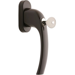 Braune Alpertec Fensterolive Nepomuk aus Kunststoff, abschließbar mit Schlüssel.