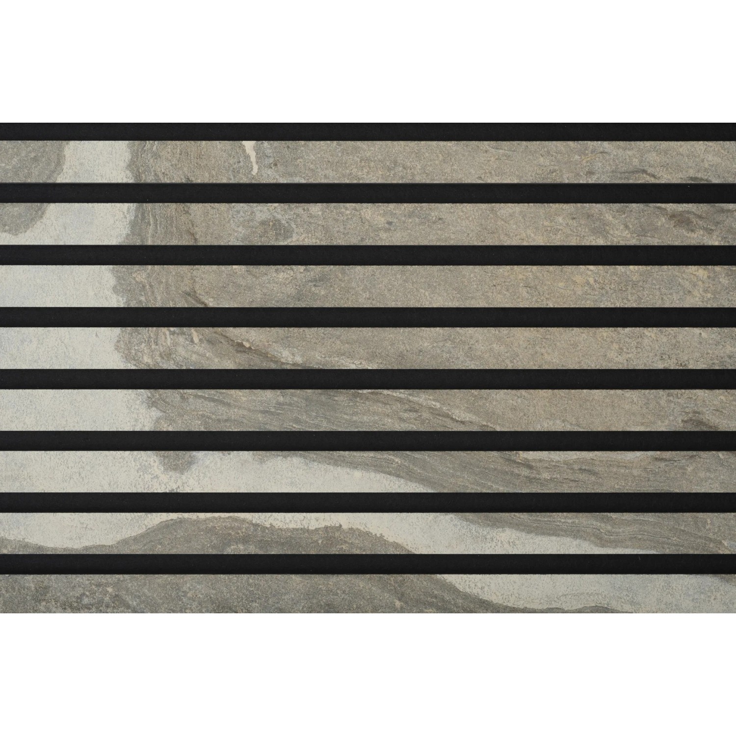 Akustikpaneel Steinfurnier Tan, MDF-Leisten auf schwarzem Filz für Wand- und Deckenverkleidung.