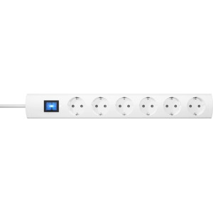 Weiße Kopp Steckdosenleiste Universal Plus mit 6-fach Anschluss und 1,4 m Kabel.