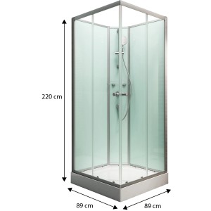 Schulte Komplettduschkabine Korfu II, hellgrünes Glas, 89x89x202 cm, mit Eckeinstieg und Schiebetüren.