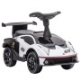 Weiß-schwarzes AIYAPLAY Kinderfahrzeug aus Kunststoff, sportliches Rutschauto mit Lenkrad und Spoiler. Für Kinder 1-3 Jahre.