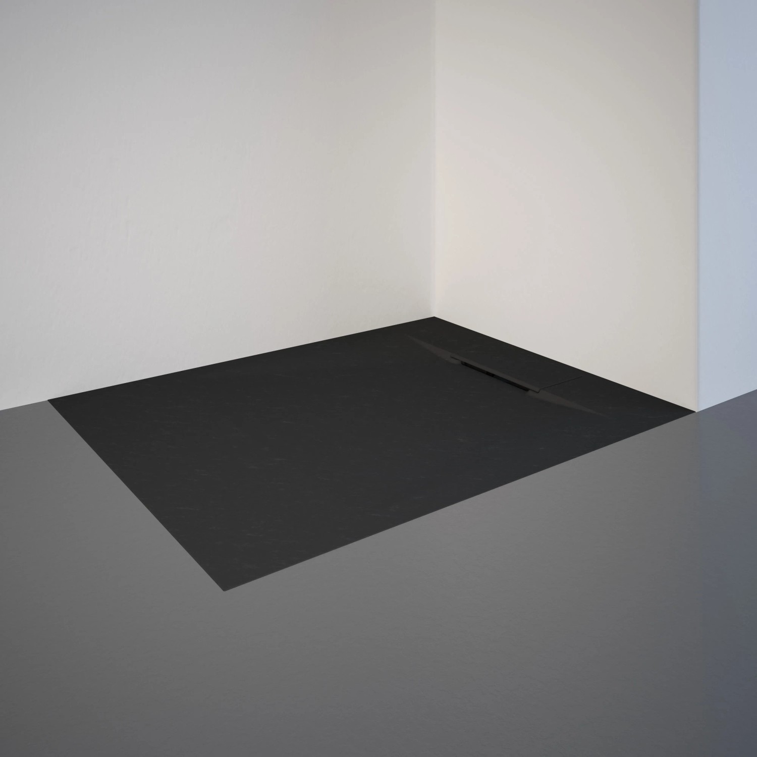 Rechteckige, anthrazitfarbene Schulte Duschwanne ExpressPlus Extraflach 100x80 cm in Steinoptik.