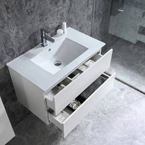 Sanotechnik Einzelwaschtisch Corbo 80 cm, weiß matt, mit zwei offenen Schubladen.