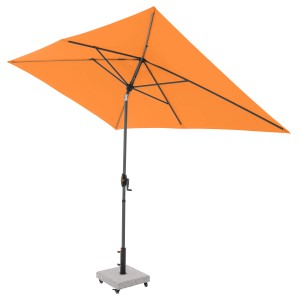 Orangefarbener Doppler Mittelmastschirm myZone Auto Tilt, 300x200 cm, mit Kurbel und Auto-Tilt Funktion.