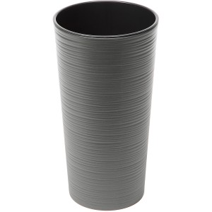 Graphitfarbener Pflanztopf Lilia Dluto, Ø 30 cm, Höhe 57 cm, mit geriffelter Oberfläche.