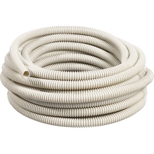 Hellgraues Isolierrohr EN 16, Länge 10 m, flexibel und gerillt für Aufputzmontage.