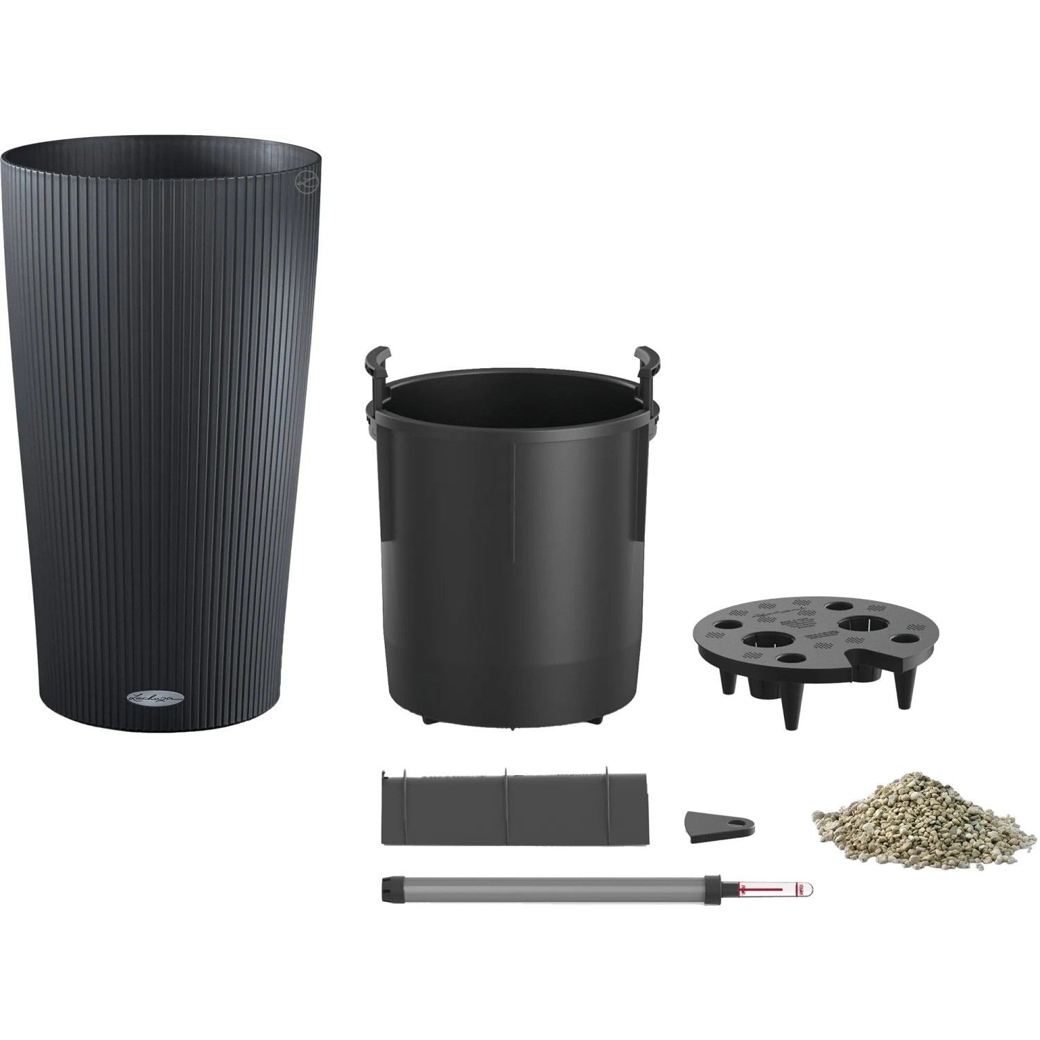 Lechuza Cilindro Color Pflanzgefäß, Ø 23 cm, Schiefergrau, mit Bewässerungssystem und Zubehör.