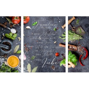 Glasbild Familienrezept 120x80 cm: Zutaten und Rezept für Glück, Freude und Liebe.