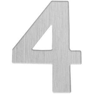 Edelstahl Hausnummer Nr. 4 zur einfachen Montage am Haus.