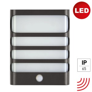 Anthrazitfarbene E2 Elektro LED Außenwandleuchte Vega mit Sensor, 20x7,2x16 cm.