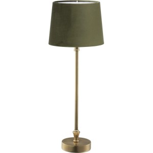PR Home Liam Tischleuchte: Grüne Samt-Lampe mit schlankem, goldfarbenem Metallsockel. Dekoratives skandinavisches Design.