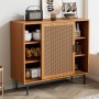 okwish Sideboard mit 2 Schiebetüren Ablage Wohnzimmer 100x90x37cm Braun_2