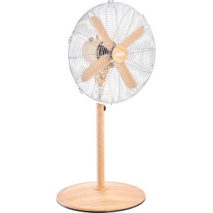 Ewt Standventilator Wood Air Stand in Holzoptik mit Metallgitter und Holzfuß.