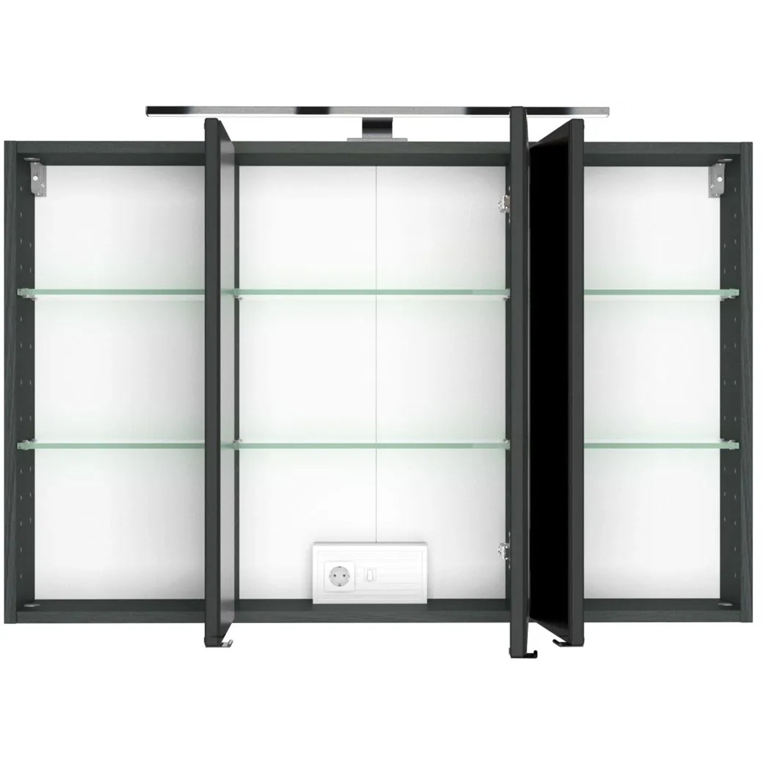 Held Möbel Verona Spiegelschrank, 100 cm, matt Grau-Graphitgrau, mit LED-Leuchte und Glasböden.