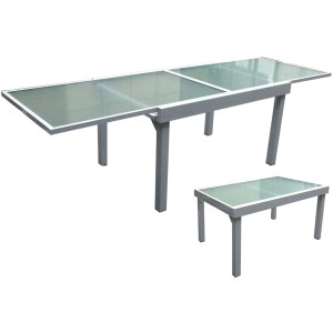 Ausziehbarer, grauer Garden Pleasure Gartentisch Lola, rechteckig, mit Aluminiumgestell.