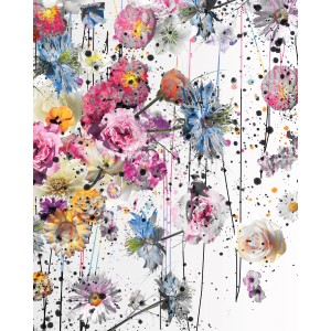 Komar Vlies Fototapete Lush, 200x250cm, mit Blumenmuster und Farbakzenten.