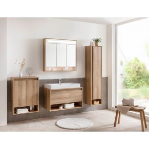 Badezimmer mit Fackelmann Aufsatzwaschbecken Vaida (81 cm, Weiß) und passenden Badmöbeln.