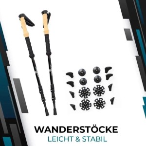Sportisfaction Carbon Wanderstöcke mit Zubehör, leicht und stabil für Trekking und Outdoor-Aktivitäten.