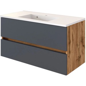 Held Möbel Einzelwaschtisch Bari, 100 cm, Grau Matt, mit Softclose und Mineralgussbecken.