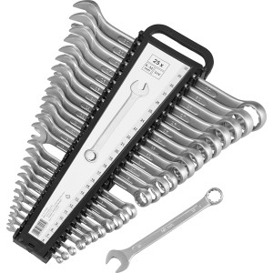 25-teiliges Gabelringschlüssel-Set (6-32 mm) im Halter. Werkzeug zum Schrauben an KFZ und mehr.
