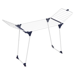 Weißer Gimi Wäscheständer Genio, ein aufklappbarer Wäschetrockner mit Stahl- und Aluminiumrahmen.