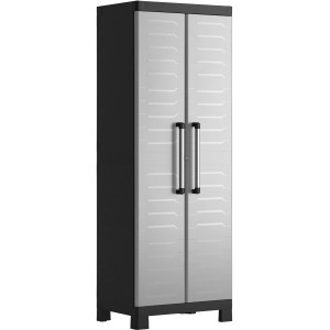 Keter Detroit Kunststoffschrank, hoch, hellgrau mit Alu-Griffen. Regalsystem für Innenräume.