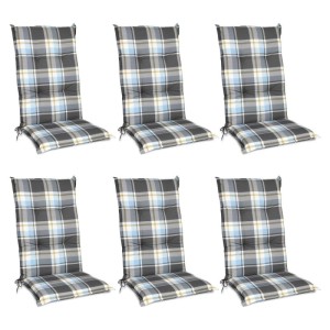 6er Set Beautissu Hochlehner Auflagen Sunny BK, 120x50x6cm, blau kariert für Gartenstühle.