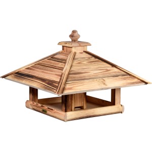 Geflammtes Kiefer Vogelhaus Lumbre mit Futtersilo, 50x50x36cm, FSC® zertifiziert.