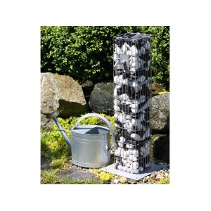 Gabionen-Wasserzapfsäule, 90 cm, mit Steinen gefüllt. Dekorative Wasserstelle für den Garten.