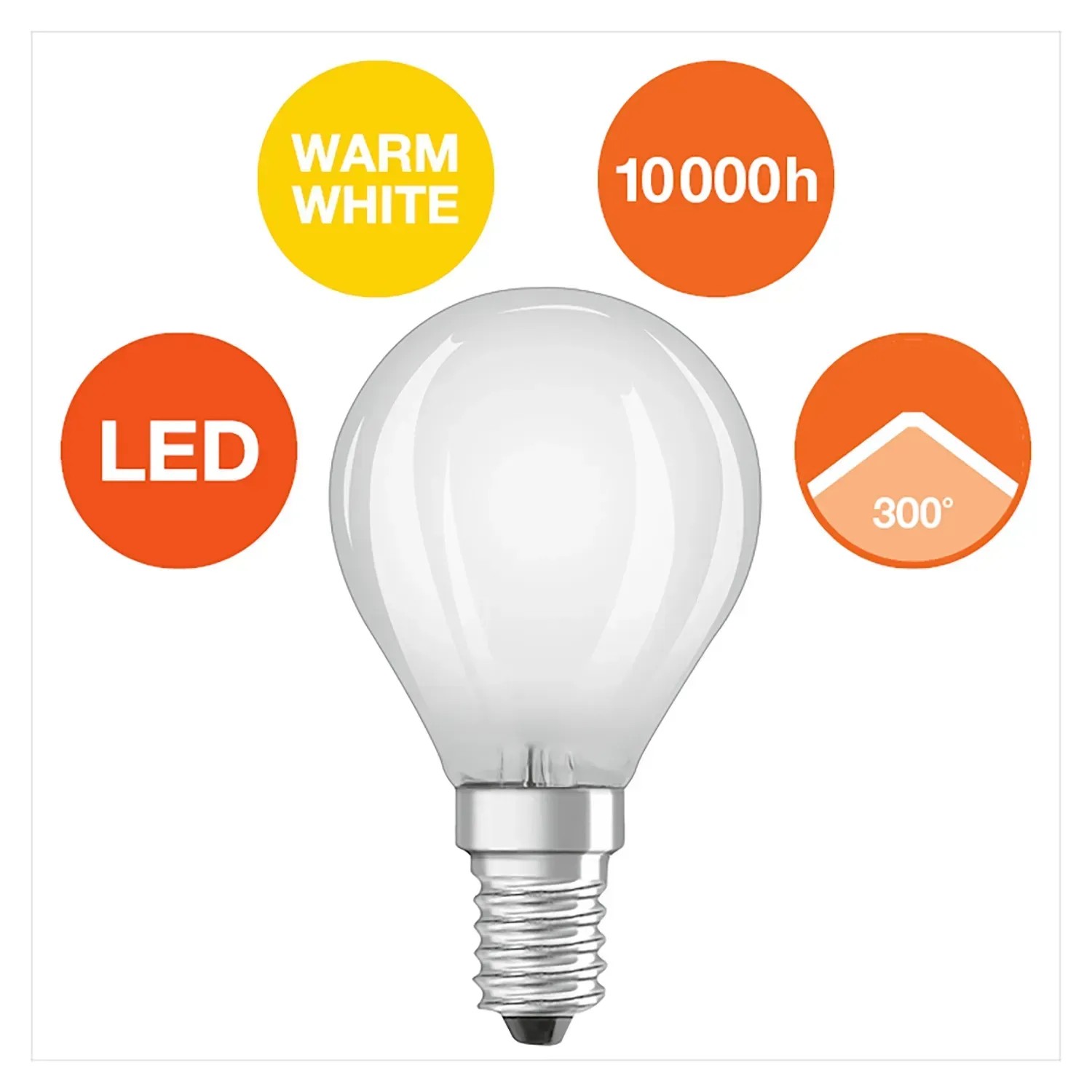 Osram E14 LED-Leuchtmittel Tropfenform, 4W, 2er Set. Warmweißes Licht für Wohnräume.
