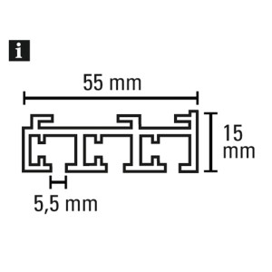 Detailaufnahme Gardinia Flächenvorhangschiene, 3-läufig, silber, mit Maßangaben.