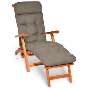 Taupe Liegenauflage für Deckchair, 200x50x8 cm, mit stilvollen Heftungen. Bequemes Polster für Gartenstuhl & Liege.
