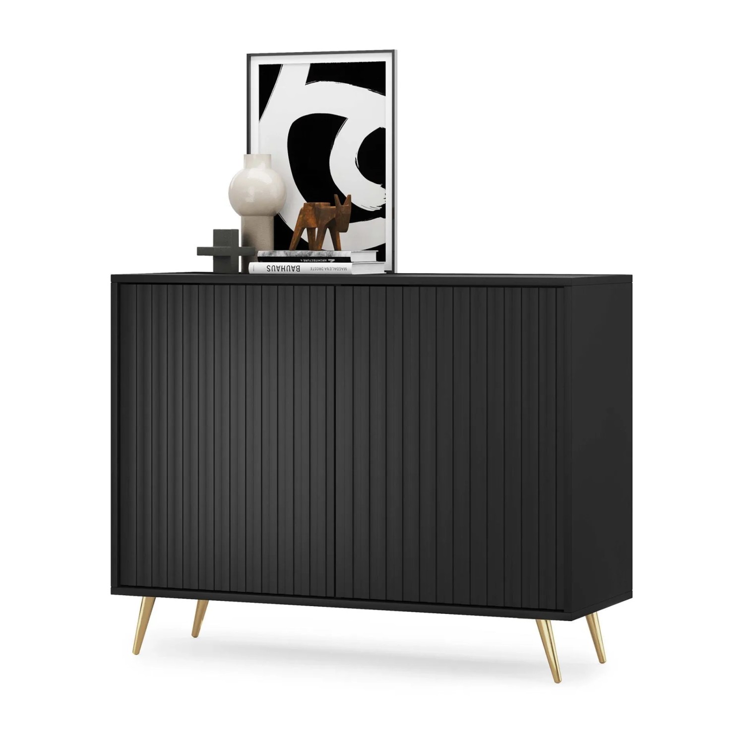 Selsey Selsey Sideboard Bello mit Lamellenfronten 104 cm Schwarz mit Goldenen Beinen_8