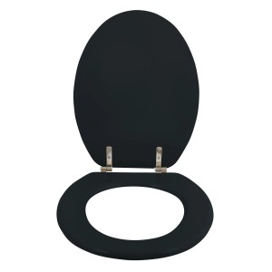 MSV WC-Sitz Cleo, MDF, schwarz glänzend, mit Edelstahlscharnieren.