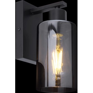 Globo Wandleuchte Hadera, schwarz matt, Glas zylinderförmig. Wandlampe für Innenräume.