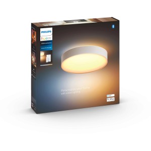Verpackung der Philips Hue White Ambiance Enrave M Deckenleuchte mit Dimmer in Weiß.