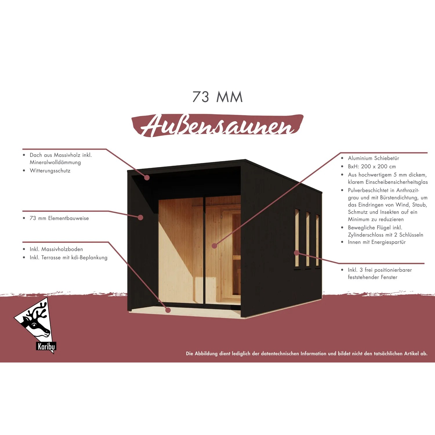 Karibu Saunahaus Cancun Schwarz: Garten Sauna mit Holzverkleidung und Schiebetür.