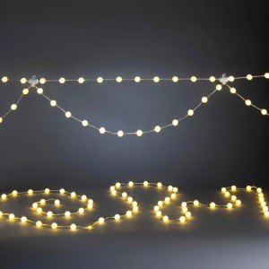 LED-Lichtervorhang in Bogenform mit 200 warmweißen LEDs für den Außenbereich, transparentes Kabel.