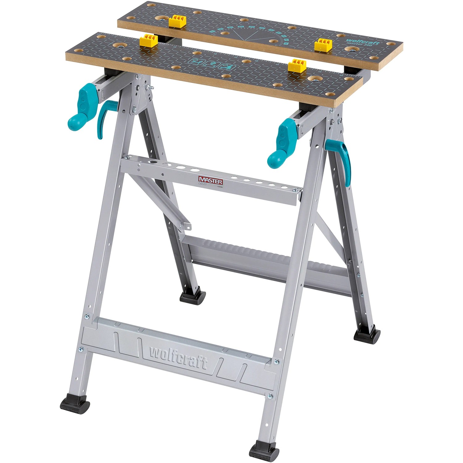 wolfcraft Master 200 Werkbank: Klappbarer Spann- und Arbeitstisch mit MDF-Platte und Schnellklappsystem.