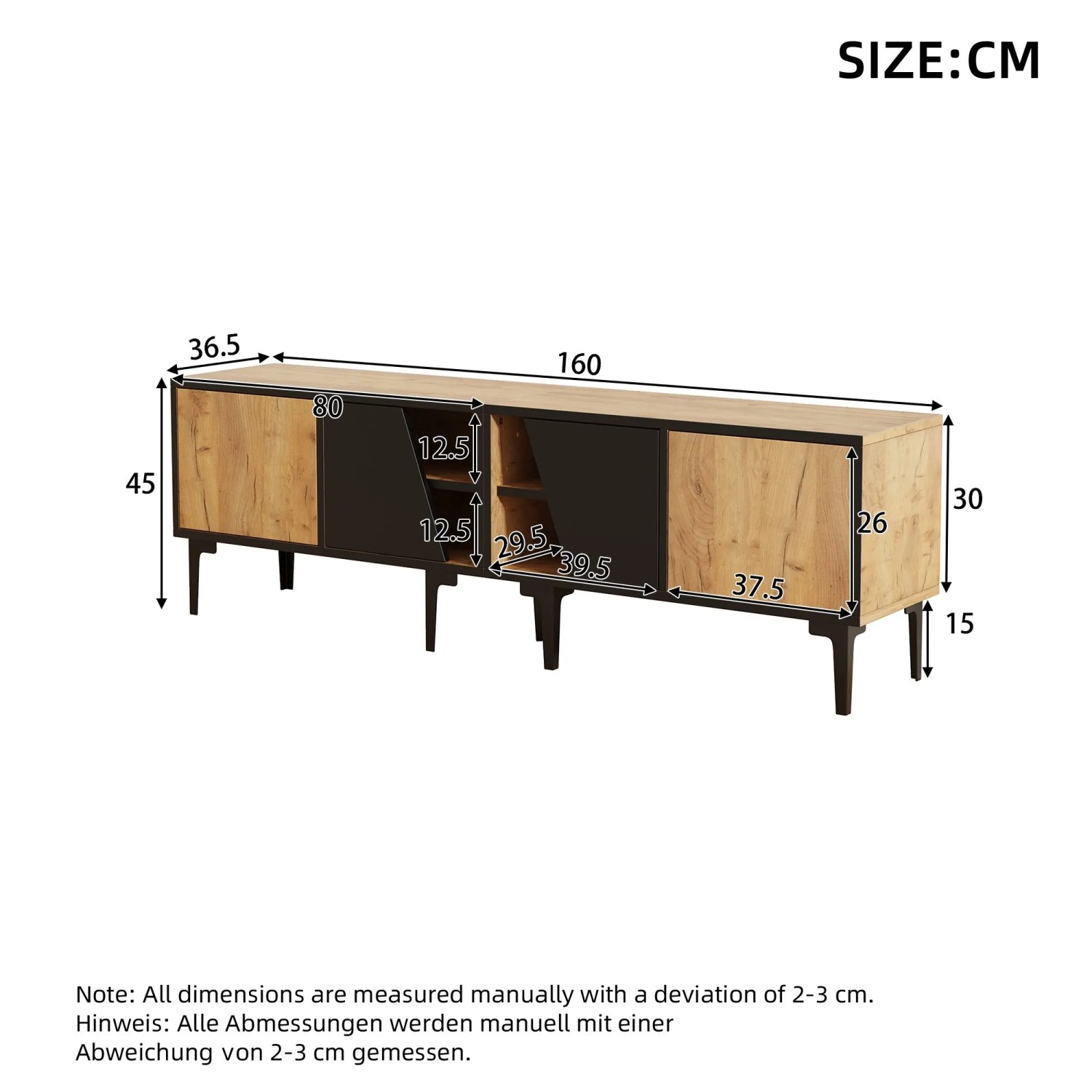 okwish TV Schrank mit Stauraum Fächern Wohnzimmer 160x36.5x45cm Braun_5