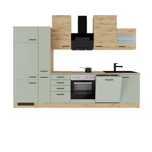 Flex-Well Exclusiv Küchenzeile Cara 310 cm Schilfgrün matt - Artisan Eiche