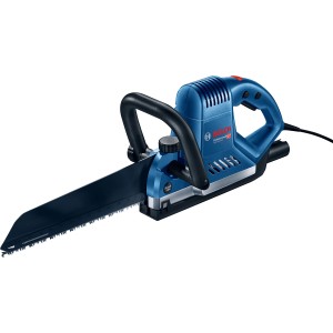 Bosch Professional GFZ 16-35 Elektrofuchsschwanz mit Zubehör. Blaue Säbelsäge mit schwarzem Sägeblatt.