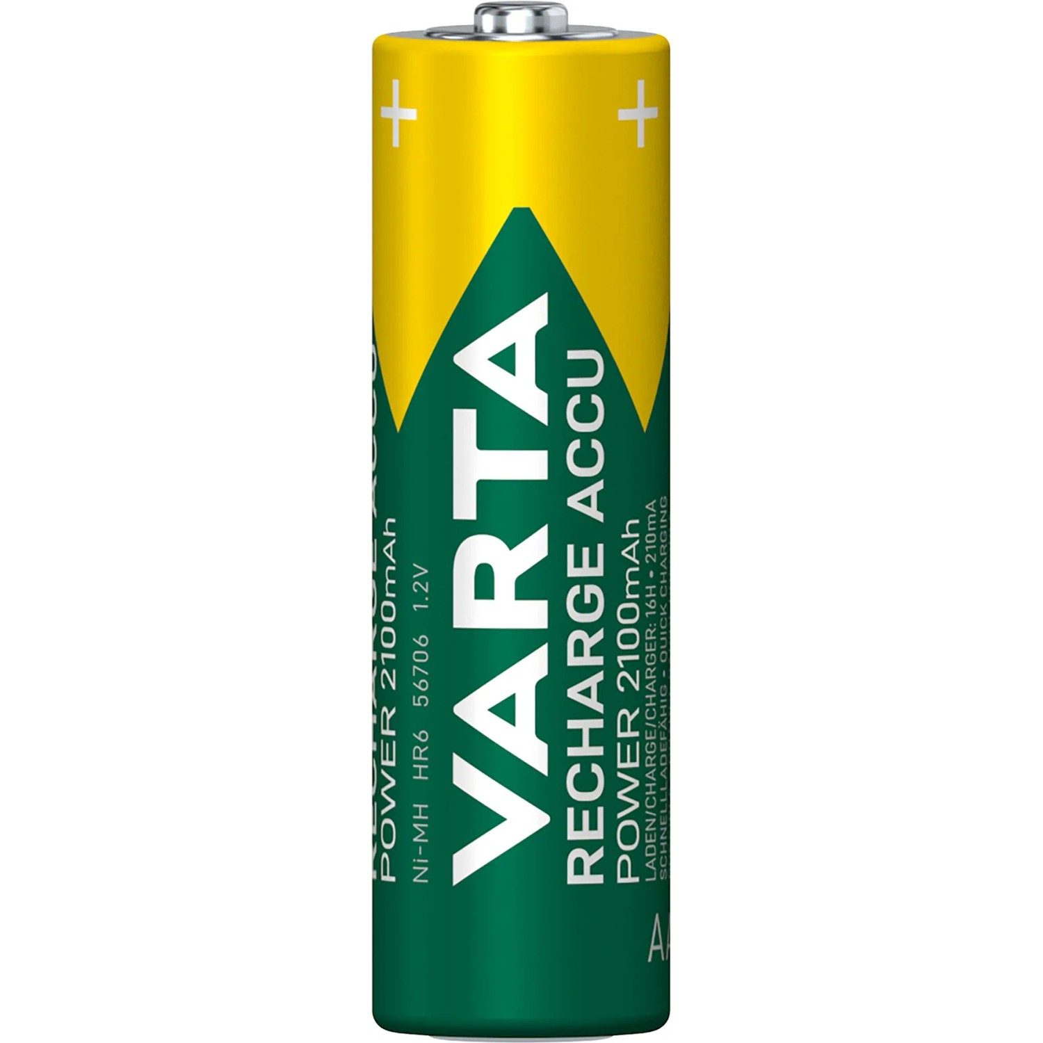 Varta Recharge Akku Power Mignon (AA) 2100 mAh, 4er-Pack, wiederaufladbar.