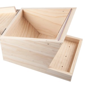 Offenes VF-Silo Pultdach XL, ein Vogelfutterspender aus hellem Holz mit Glasscheibe.