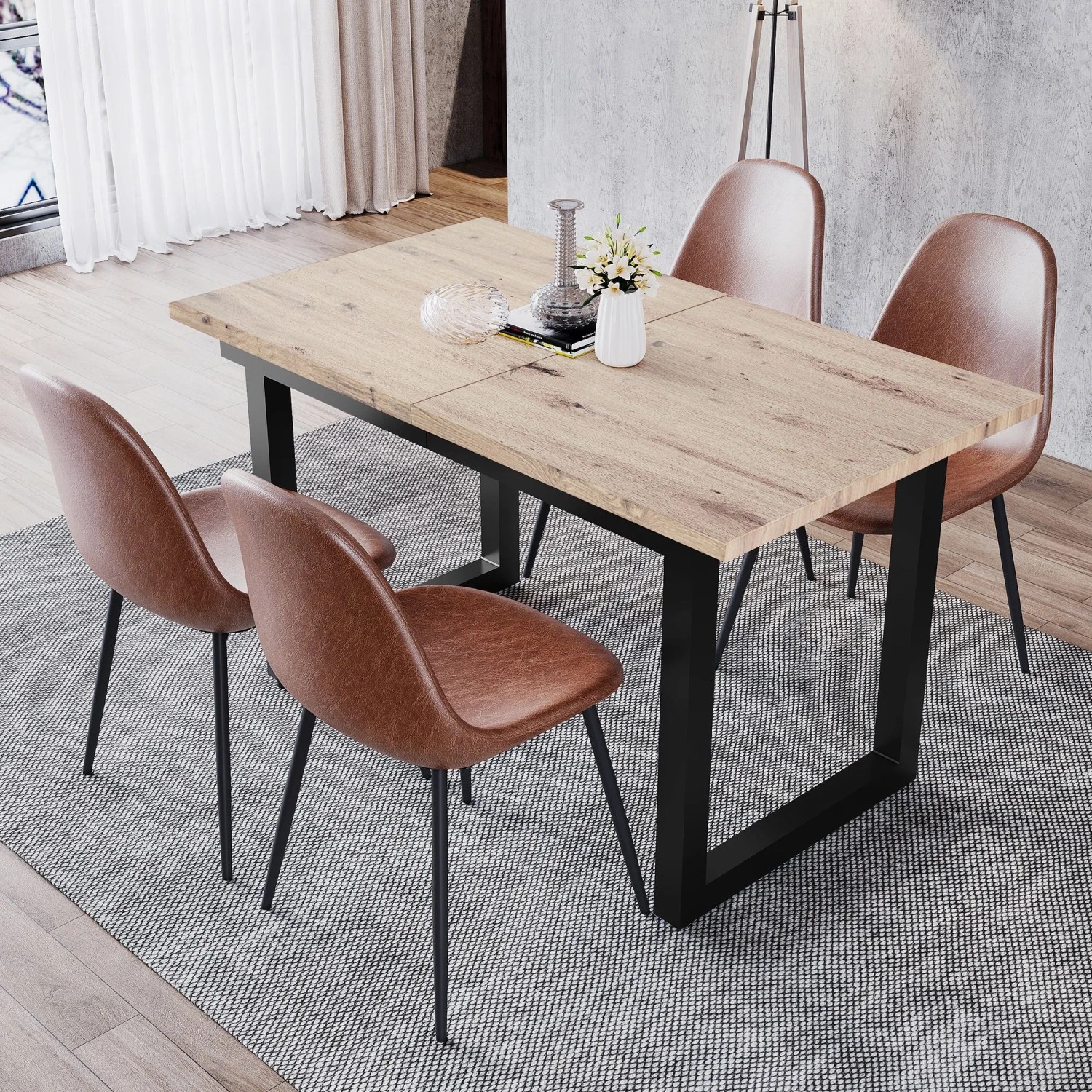 okwish Esstisch Erweiterbar/Rechteckig Kaffee-Freizeittisch aus Eisen 140 x 80 cm Natur_3