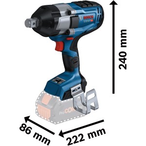 Bosch Professional GDS 18V-1050 HC Akku-Drehschlagschrauber (Solo, ohne Akku) mit Maßangaben.